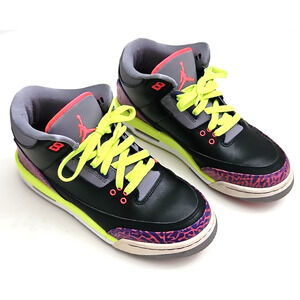 Nike Air Jordan 3 Retro Sneakers Black Atomic Red Kids 6.5Y Basketball Shoes